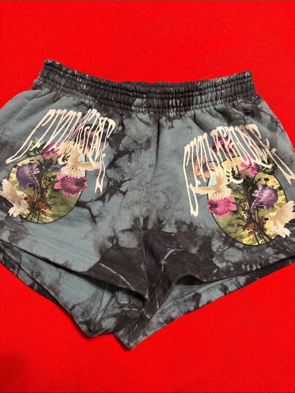 Tie-Dye Floral Graphic Athletic Shorts - Blue/Black